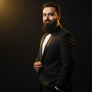 The Golden Spotlight: Dramatic Tuxedo Portrait
