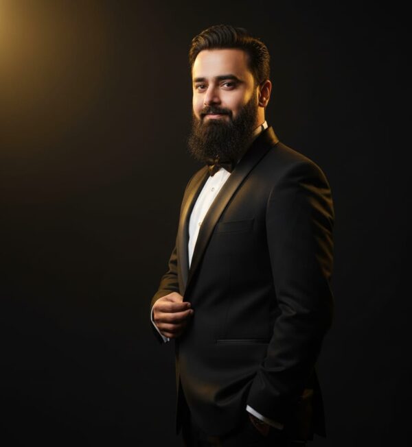 The Golden Spotlight: Dramatic Tuxedo Portrait